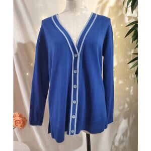 Talbots Boyfriend V-Neck Button Cardigan Sweater Sz M Blue Preppy Layer Relaxed